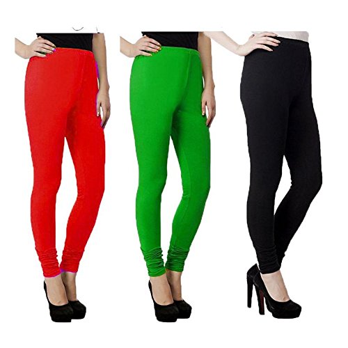 Women's Cotton Stretchable Churidar Leggings Pack 3 Free Size(NVU-04_Multi)