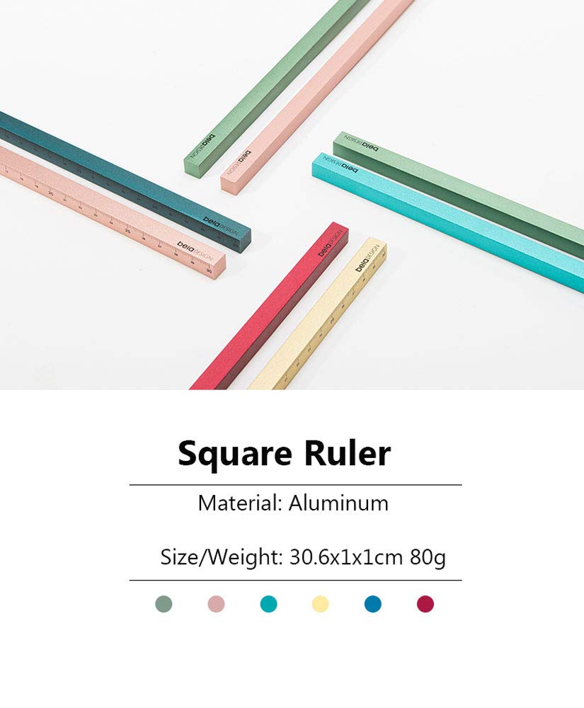 Bela\'s Square Ruler, Aluminum Ruler, Measuring and Drawing Tool, 30 cm Metal Ruler Creative Birthday Gift for Boys, Children and Women (Ocean Blue)