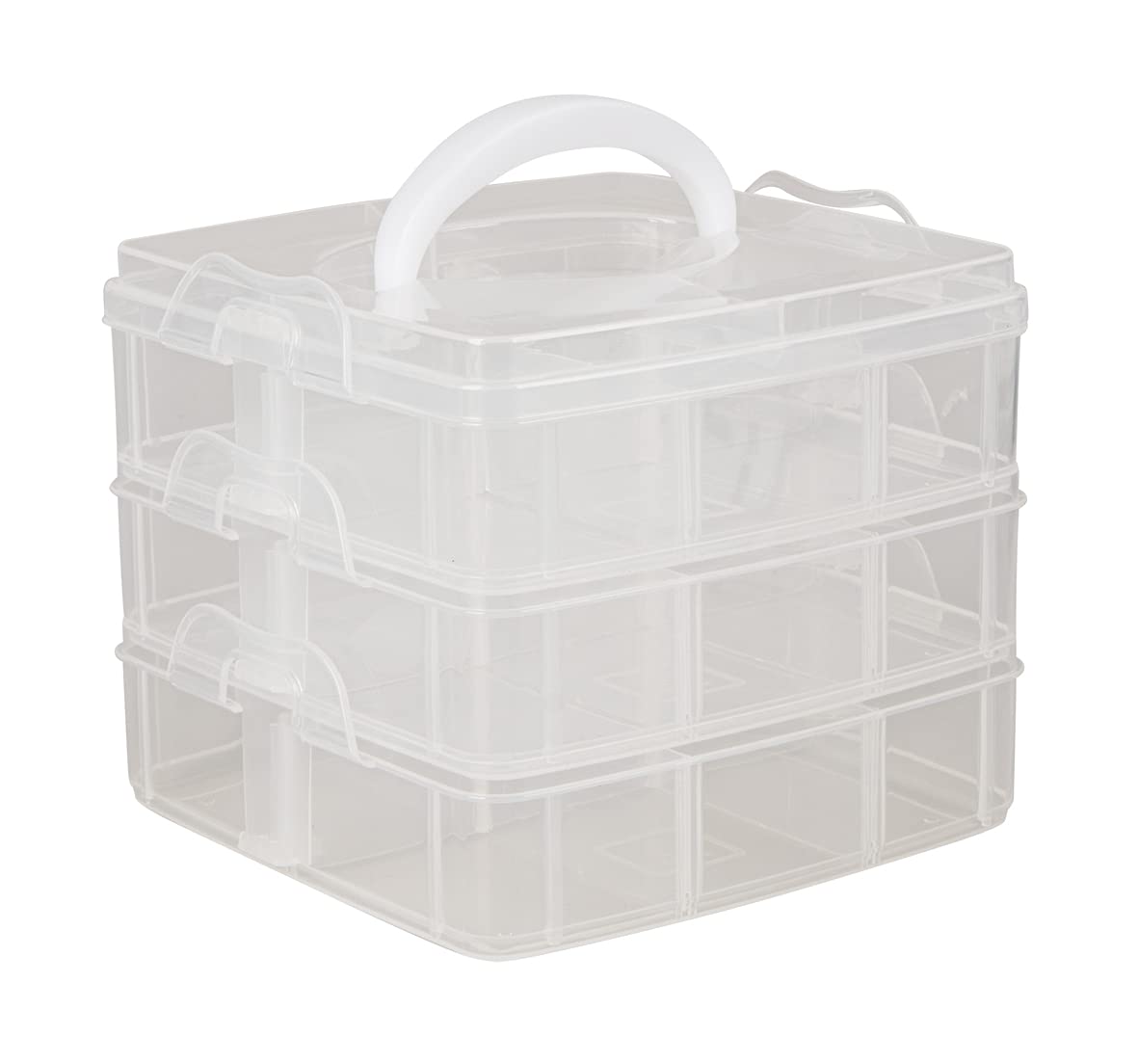 RAYHER Sorting Box with Carry Handle, 18 Compartment Storage Box , Transparent, 15.5 x 15.5 x 12.9 cm