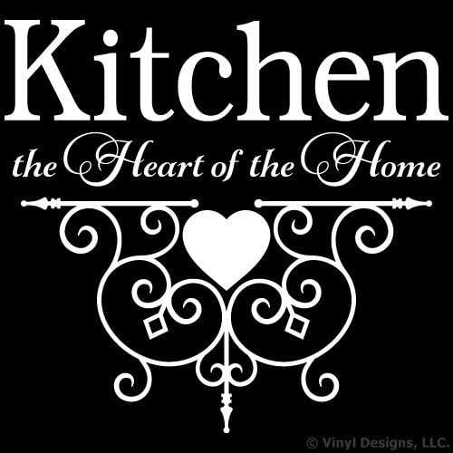 Kitchen the Heart of the Home Quote Vinyl Wall Decal Sticker Art, Home Decor, White