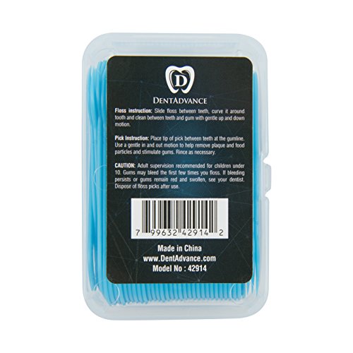 DentAdvance Premium Angled Mint Dental Floss Picks, Waxed, Blue, 70 count, Includes Carrying Case
