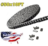Donghua Standard #50 Roller Chain 10 Feet (Approx 190 Links) With 2 Connecting Links, Single Strand,