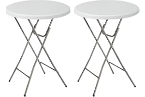 Bonnlo 32" Cocktail Table High Top Table, Folding Round Table Bar Height, HDPE Matrial with Gray Metal Finish for Outdoor Party, Backyard, Dining Room, Wedding Event,White- 2PCS