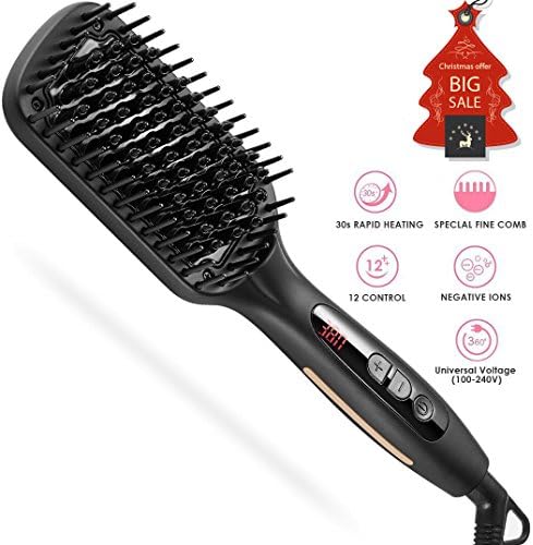 Hair Straightening Brush, CiBest Hair Straightener Brush MCH Heating Technology, 300-450℉/150-230℃ Adjustable Temperature, Anti-Scald, Electric Anti-static Brush for Long Hair with LCD Display