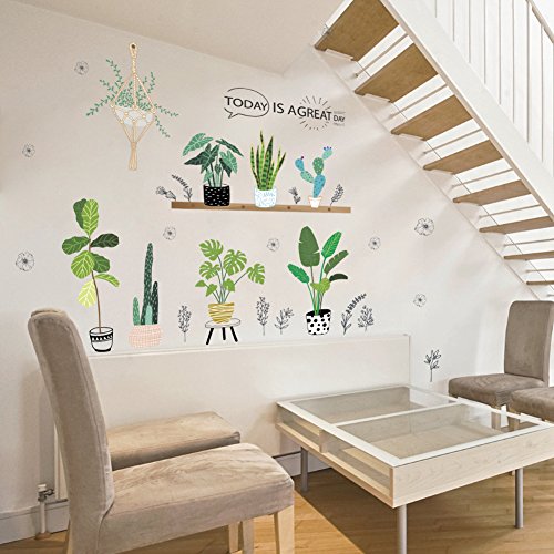 Dragon Honor Cactus Plant Green Leaves Wall Sticker Fresh Pastoral Style Art Mural Wall Decals