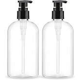 Empty Pump Bottles Dispenser 2 Pack 300ml/10.15oz. Clear Plastic Pump Bottle Dispenser for Essential Oil Soap Lotion Shampoo