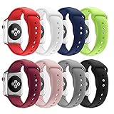 SHJD Band Replacement Set Compatible with Apple Watch 38mm 40mm 42mm 44mm, Soft Silicone Sport Smart Strap Pack for iWatch Series 1/2/3/4 S/M M/L(8 Pack, 42mm S/M)