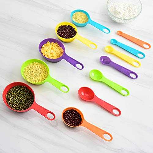 Measuring Spoons,12 Piece Plastic Measuring Cup and Spoon set,Measuring Cups Stackable for