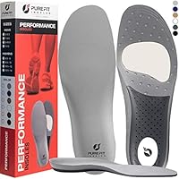 Plantar Fasciitis Insoles for Men Women, PureFit Arch Support Shoe Inserts, Helps Flat Feet, Bunions, Lower Back, Ultimate Support, Advanced Cushioning, Running Athletic Shoe Insoles (Grey, L)