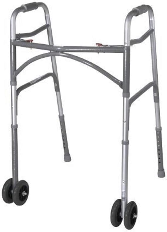 Folding Walker, Adult, with 5" Wheels, Push Button Dual
