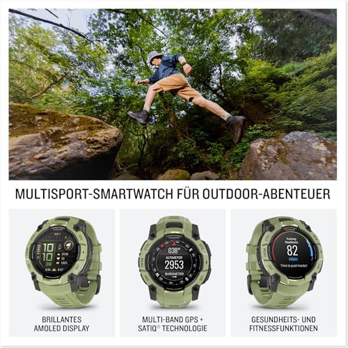 Instinct 3 50mm AMOLED – GPS-Multisport-Smartwatch, 1,3" Display, bis zu 24 Tage Akkulaufzeit, 80+ Sport-Apps, Navigationsfunktion, smarte Features, LED-Taschenlampe, wasserdicht
