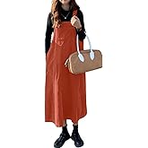 chouyatou Women's Cute Sleeveless Corduroy Jumper Dress Flare Midi Long Pinafore Dress with Pockets