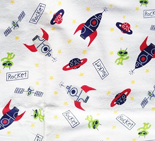 1/2 Yard - Adorable "Rockets &amp; Aliens" Tossed on White Flannel Fabric (Great for Quilting, Sewing, Craft Projects, Blankets, Throw Pillows &amp; More) 1/2 Yard x 44"