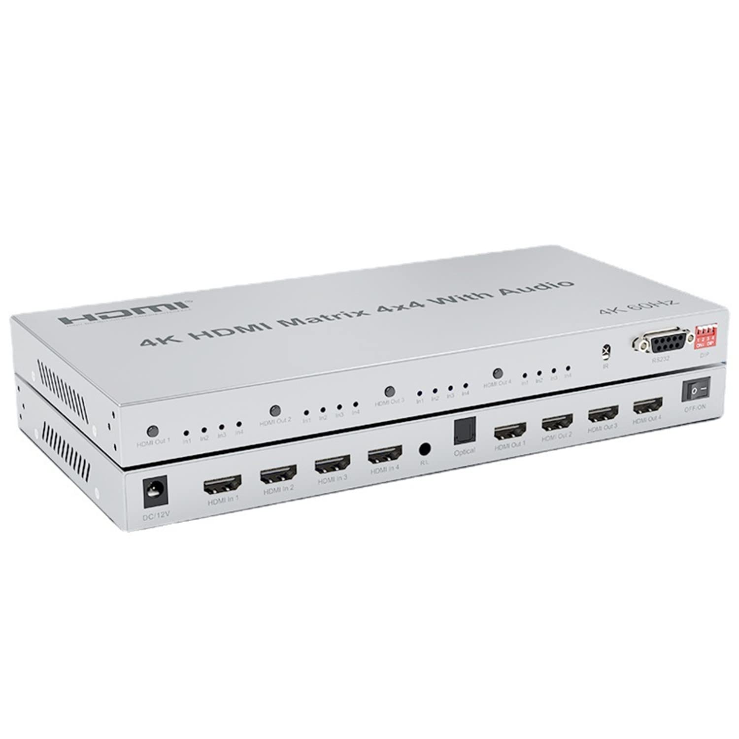 XYKJOBC 4K HDMI Matrix Switcher 4x4，4K@60Hz HDMI Matrix Switch 4x4 with Audio Extractor 4 in 4 Out HDMI 2.0 Matrix Switcher Splitter Selector box HDR HDCP2.2 18Gbps (4K 60Hz)