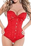 Zanuce Women's Sexy Satin Boned Lace Up Overbust Plus Size Corsets Bustier