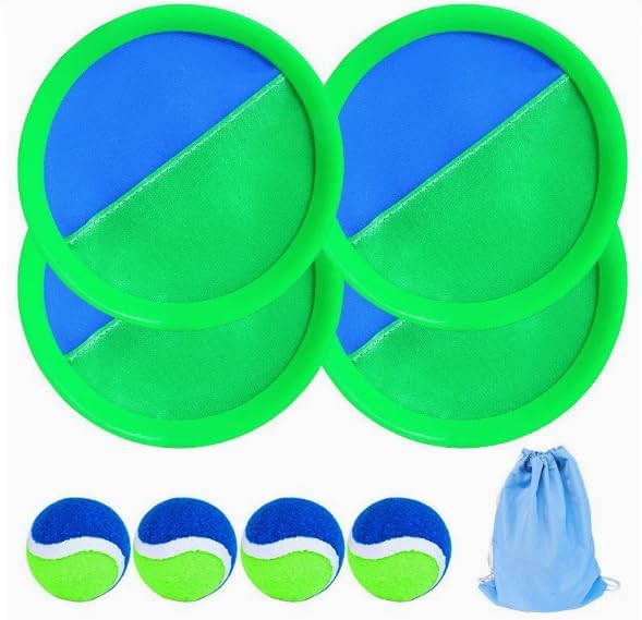 Toss and Catch Ball Game Outdoor Toys for Kids Ages 3+, Toss and Catch Ball Set for Family with 4 Paddles 4 Balls and 1 Storage Bag, Yard Games Beach Toys for Kids Adults…