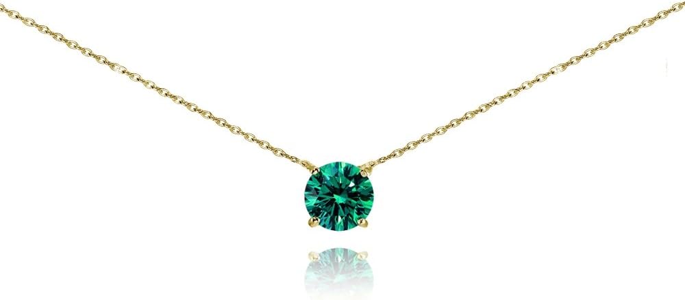 Yellow Gold Flashed Sterling Silver Solitaire Choker Necklace Made with European Crystal