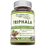 Pure Naturals Organic Triphala (3 fruits)– 500 mg 120 Veggie Capsules - Raw, Vegan, Gluten Free, Plant-Based Nutrition -Supports Cell Regeneration, Detoxification &amp; Overall Health