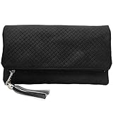 BMC Womens Midnight Black Textured PU Faux Leather Quilted Pattern Triple Compartment Zipper Tassel Fashion Clutch Handbag