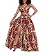 Women's African Print Dashiki Strapless Two Piece Set Hem Split Long Maxi Dress