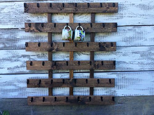 Rustic pallet wood coffee cup rack 48 mug hooks XL You are here mug collection display