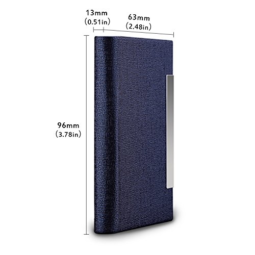 Business Card Holder, AHGXG Professional Leather Business Card Case Metal Name Card Holder Slim Stainless Steel With Magnetic Shut, Hold 20 Business Cards For Men&Women, Blue