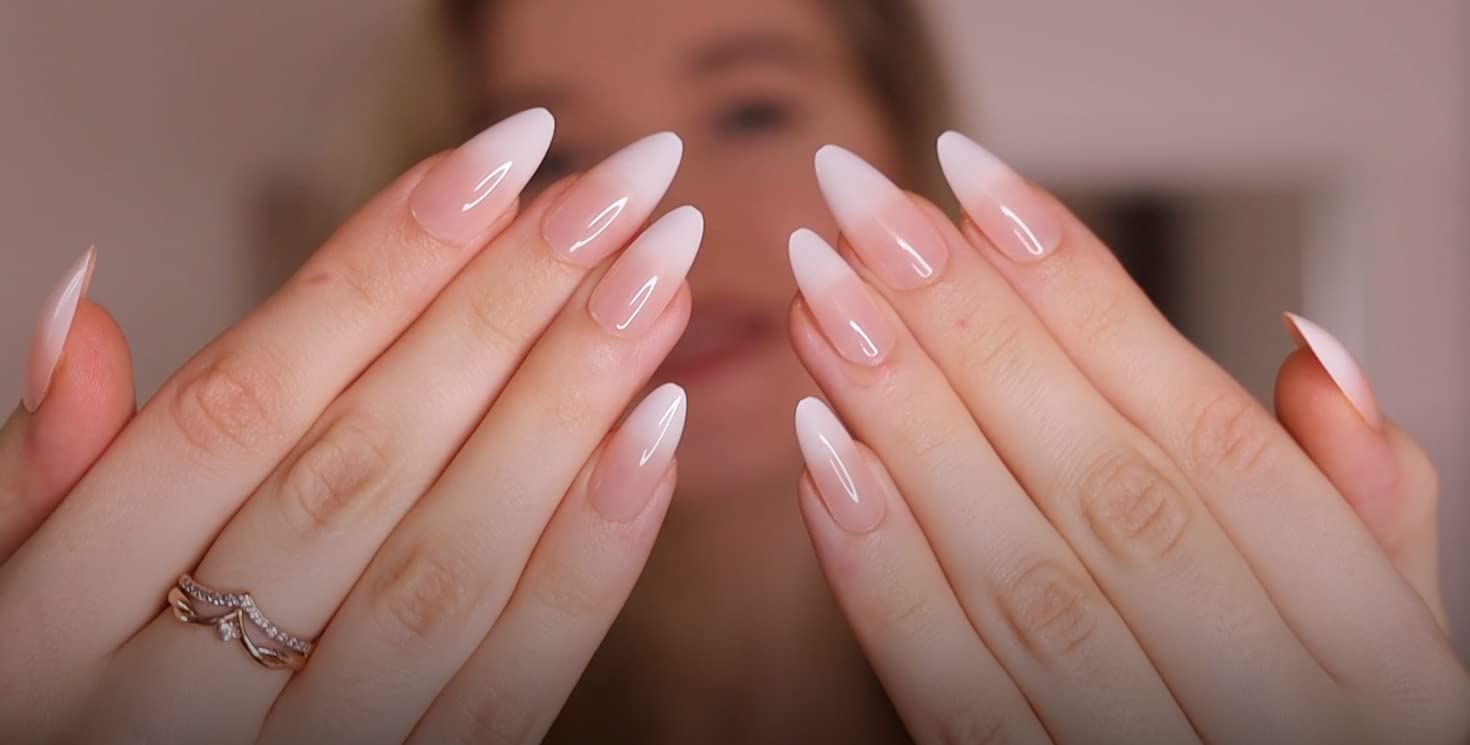 AiN Katy - Babyboomer almond - artificial nails to stick on - 24 pieces - press on nails - ready to stick on - elegant finished fingernails nail art short long black set