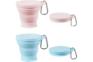 2PCS Silicone Collapsible Travel Cups with Covers, Outdoor Portable Telescopic Cup with Mountaineering Buckle, Silicone Foldi