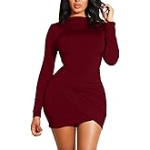GOBLES Women's Long Sleeve Elegant Sexy Bodycon Ruched Mini Cocktail Dress