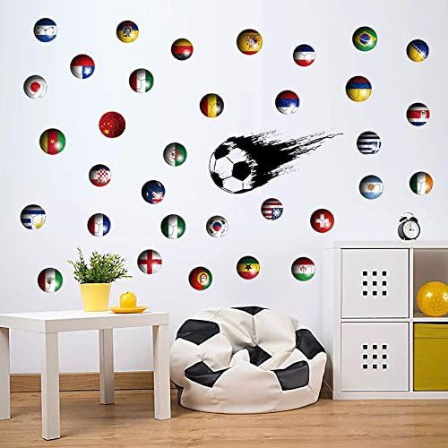 kuamai Worldcup Theme Football Wall Stickers Flag Pattern Football Wall Stickers For Soccer Fan Bedroom Wardrobe Furniture Decor Decals