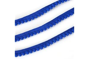 Yalulu 10 Yards Mini Pom Pom Trim Ball Fringe Ribbon Tassel DIY Craft Sewing Accessory for Home Curtain Clothes Pillow Decoration (Blue)