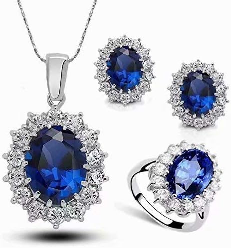 Stayeal 2018 The Most Popular Women Princess Blue Sapphire Pendant Necklace Earrings Ring Set