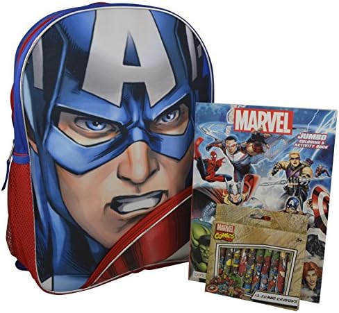 Marvel Avengers Civil War Captain America Super Hero 16" Backpack Bookbag with Bonus Stationery (Captain Coloring)