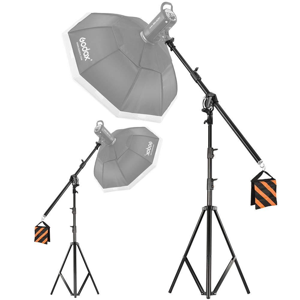CONXTRUE Max 13.2ft/400cm Two Way Adjustable Photo Studio Light Stand with 6.2ft/190cm Boom Arm and Sandbag, Aluminum Alloy Rotable Tripod for Studio Outdoor Photography Portrait Video