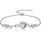 HPQQ Infinity Birthstone Bracelet 925 Sterling Silver Heart Love Infinity Bracelet Fine Jewelry Anniversary Birthday Gifts for Women Girlfriend Wife Mom