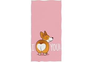 Naanle Cute Funny I Love You Heart Welsh Corgi Dog Valentine's Design Soft Guest Hand Towels Multipurpose for Bathroom, Hotel, Gym and Spa (16" x 30",Pink)