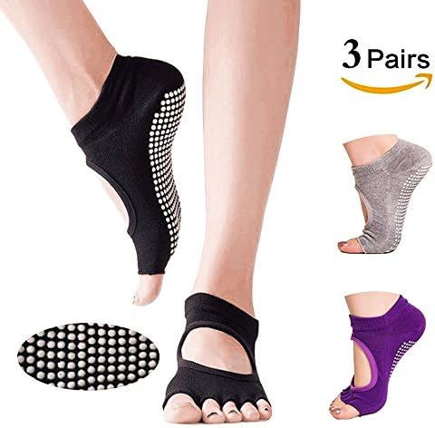 Yoga Socks Dancing Yoga Pilates Socks for Women, Toeless, Sticky, Non Slip&amp;Non Skid Socks, Comfortable &amp; Breathable with Cotton for Yoga, Dance, Pilates, Barre, Ballet, Bikram and GYM (3 Pairs)