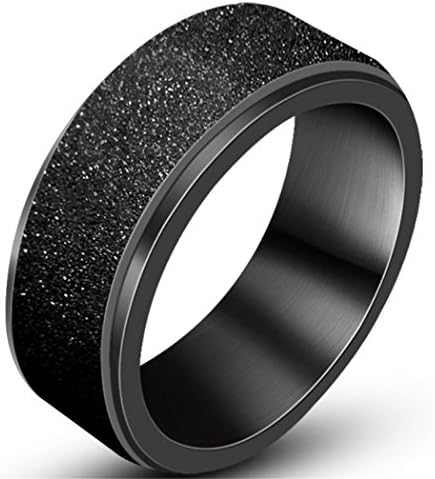 TUJI Simple Black Frosted Matte Stainless Steel Scrub Ring for Men and Women Width 8mm (8)