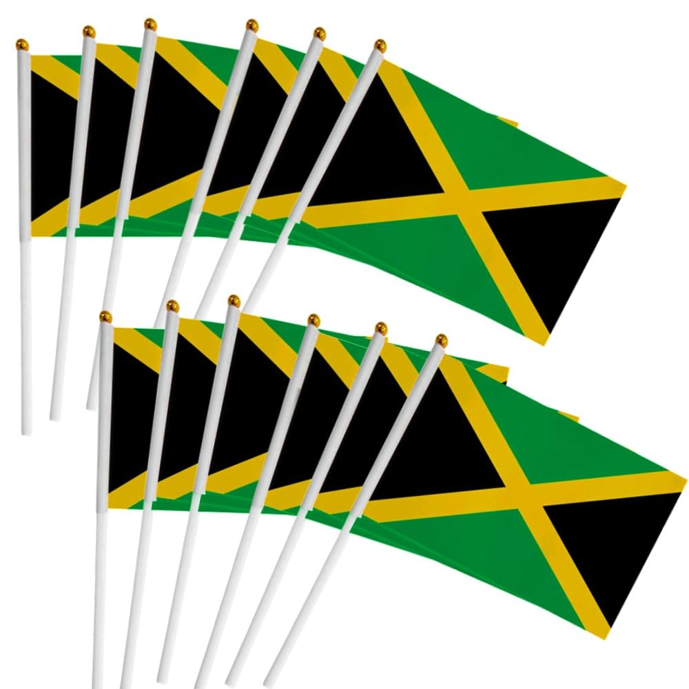50 Packs Jamaican Flag Hand-hold Mini Small Hand-waved of Jamaica Flag With Plastic Sticks Party Parade Celebration Sports Football Game School Events Festival Outdoor Decoration — image 1