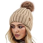 FURTALK Womens Winter Knitted Beanie Hat with Faux Fur Pom Warm Knit Skull Cap Beanie for Women