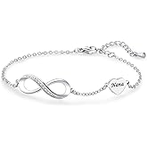 MiiFort Silver Infinite Family Love Heart Bracelets Christmas Birthday Jewelry Gift for Women Auntie Daughter Mum Granddaughter Adjustable Stainless Steel Bracelets