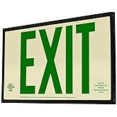 LFI Lights&reg; UL 924 Listed 50' Photoluminescent Exit Sign, Green Letters, Black Frame, Rigid Plastic, Single-Sided, Wall Mount, Optional Arrows, Glow in the Dark, No Power or Battery Needed, PA1G50