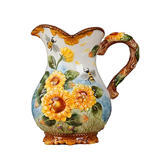 ZFF Sunflowers Embossed Ceramic Flower Vase for Dry Flowers, European