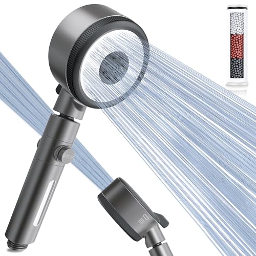 Magichome Alcachofa de Ducha con Filtro Algodón PP + 3 Capas, Alta Presión y Ahorro de Agua, Giratorio 360° Botón ON/OFF, Ideal para Agua Dura, 6 Modos de Rociado, Caída del Cabello y Piel Seca