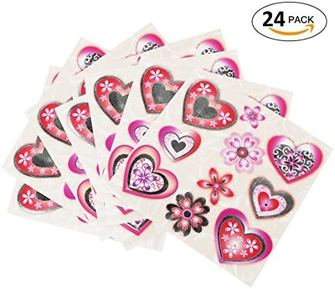 Valentine’s Day 3D Heart Stickers, Super Cute Decorative Shiny Heart-Shaped Labels for Arts &amp; Crafts, Party Favors, Bright Colors, 24 Sheets of Hearts &amp; Flower Stickers, Your Kids Will Simply Love It.