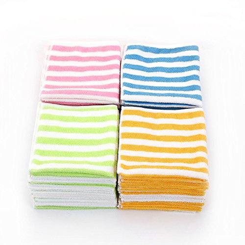 Microfiber Cleaning Cloth – HijiNa, Pack of 50, Size 12”x12”, for cleaning tasks in the Kitchen, Bathroom, Dining Room and More (Bar - 4 Color Pack of 50)