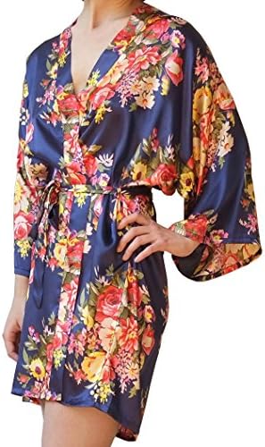 SYLYLJ Women's Satin Floral Short Kimono Robes for Bride and Bridesmaid Wedding Party Robes Nursing Gown