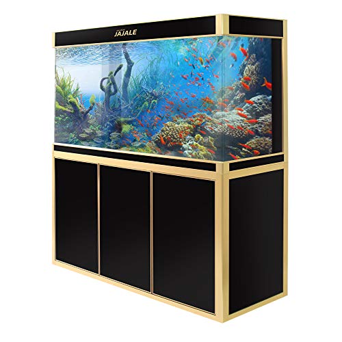 JAJALE 175 Gallon Aquarium Fish Tank LED Light Pump Freshwater Filter Upright Fishtank Stand Bundle Straight Corners Clear Glass (Black)