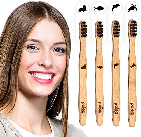 Palea Bamboo | Premium Bamboo Toothbrush with Charcoal Bio-Based Bristles | Pack of 4 Biodegradable Tooth Brush Set