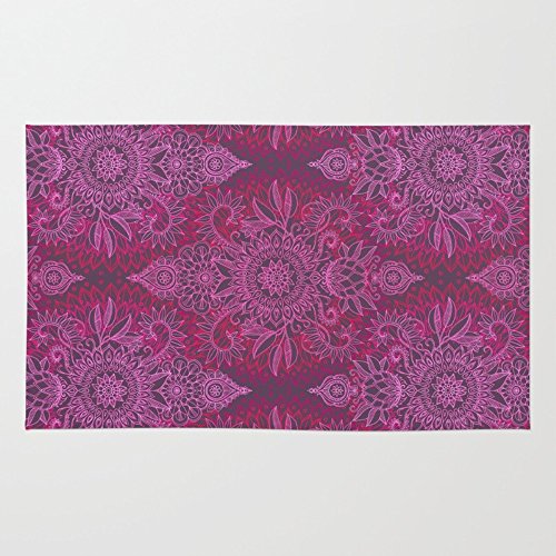 Society6 Magenta, Pink & Coral Protea Doodle Pattern Rug 4' x 6'